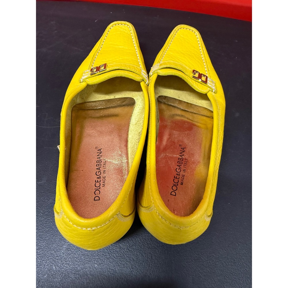 Dolce & Gabbana Womens Yellow Leather DG Logo Square Toe Loafers Flats Size 37 - Picture 11 of 14